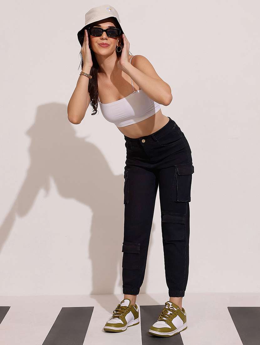 women solid high rise cargo jogger - 22402093 -  Standard Image - 4