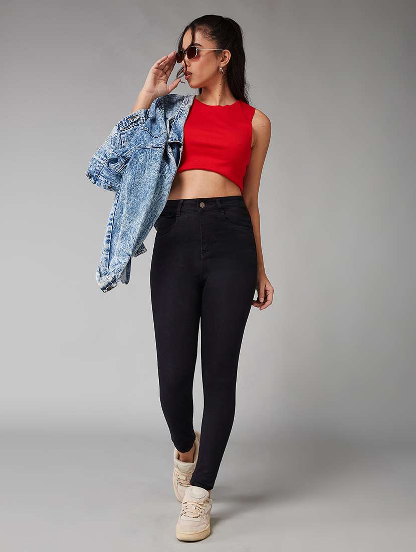 women solid high rise skinny jeans - 22402109 -  Standard Image - 4