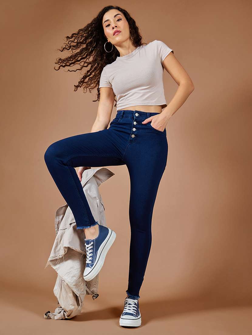 women solid high rise skinny jeans - 22402111 -  Standard Image - 4