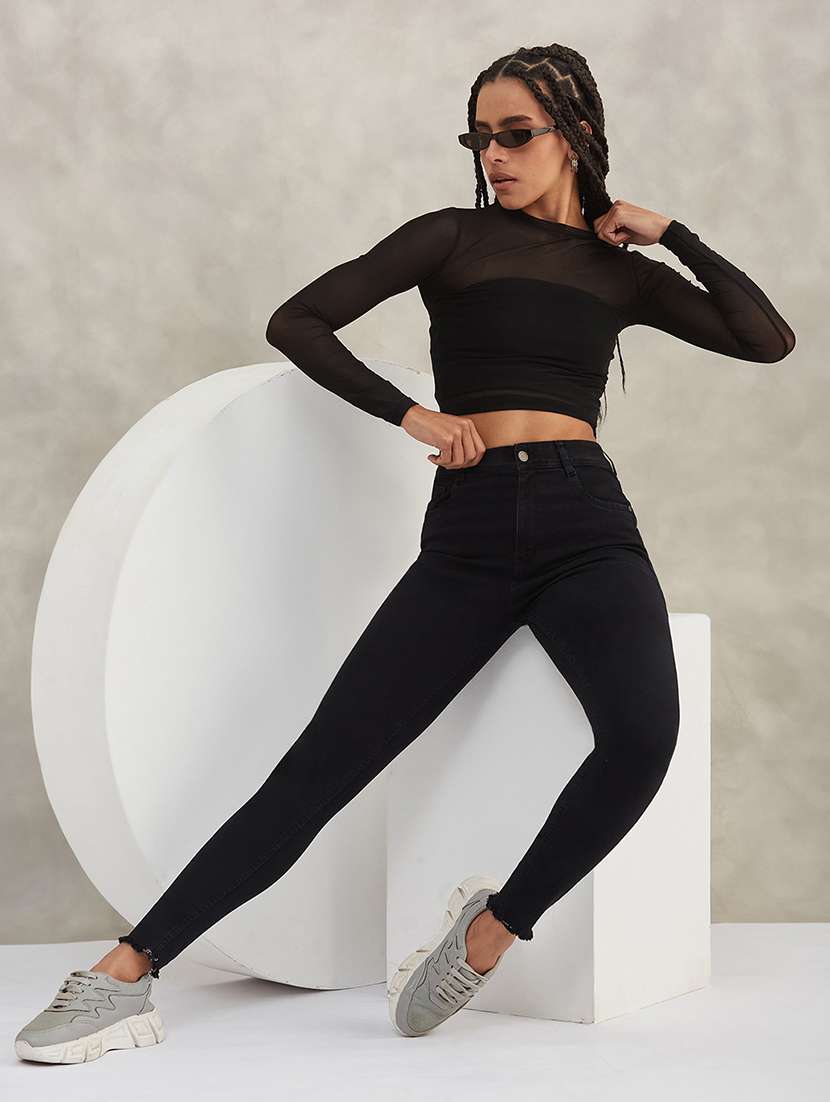 women solid high rise skinny jeans - 22402114 -  Standard Image - 4