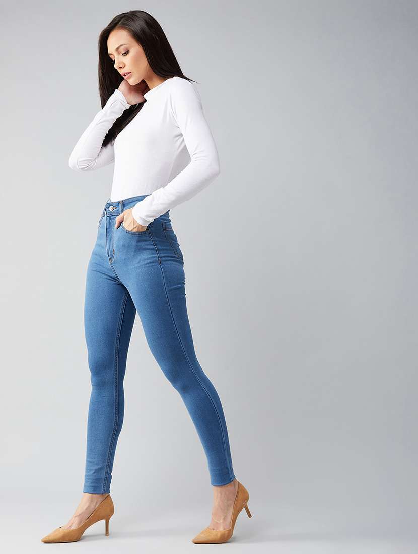 women solid high rise skinny jeans - 22402122 -  Standard Image - 4