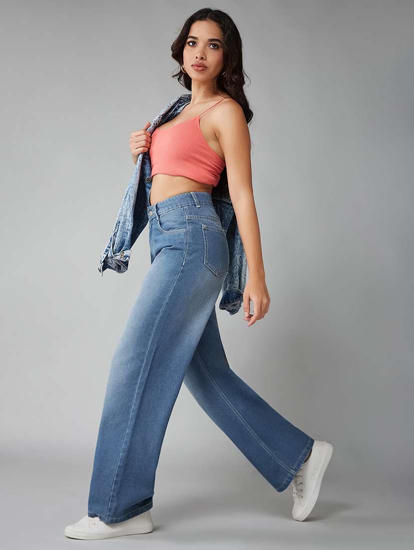 women solid high rise wide leg jeans - 22402151 -  Standard Image - 4