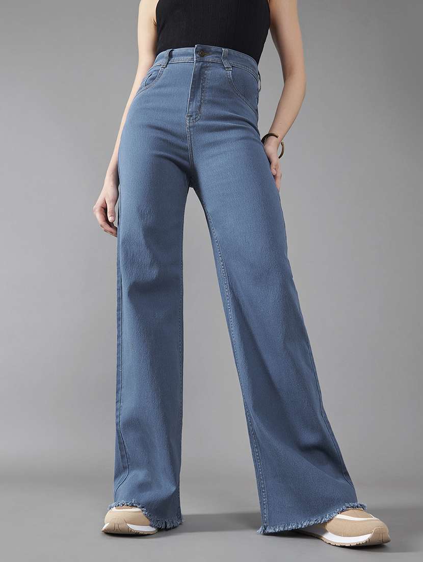 women solid high rise bootcut jeans