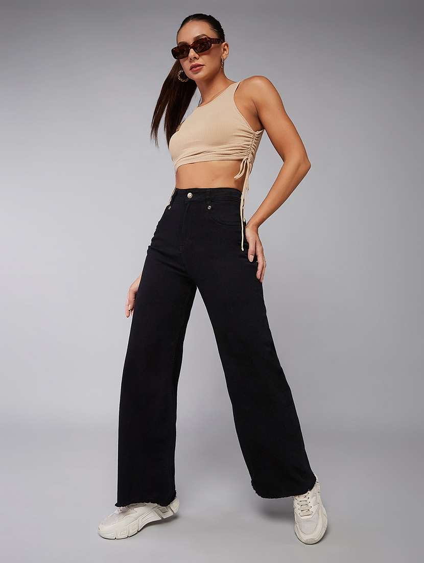 women solid high rise wide leg jeans - 22402160 -  Standard Image - 4