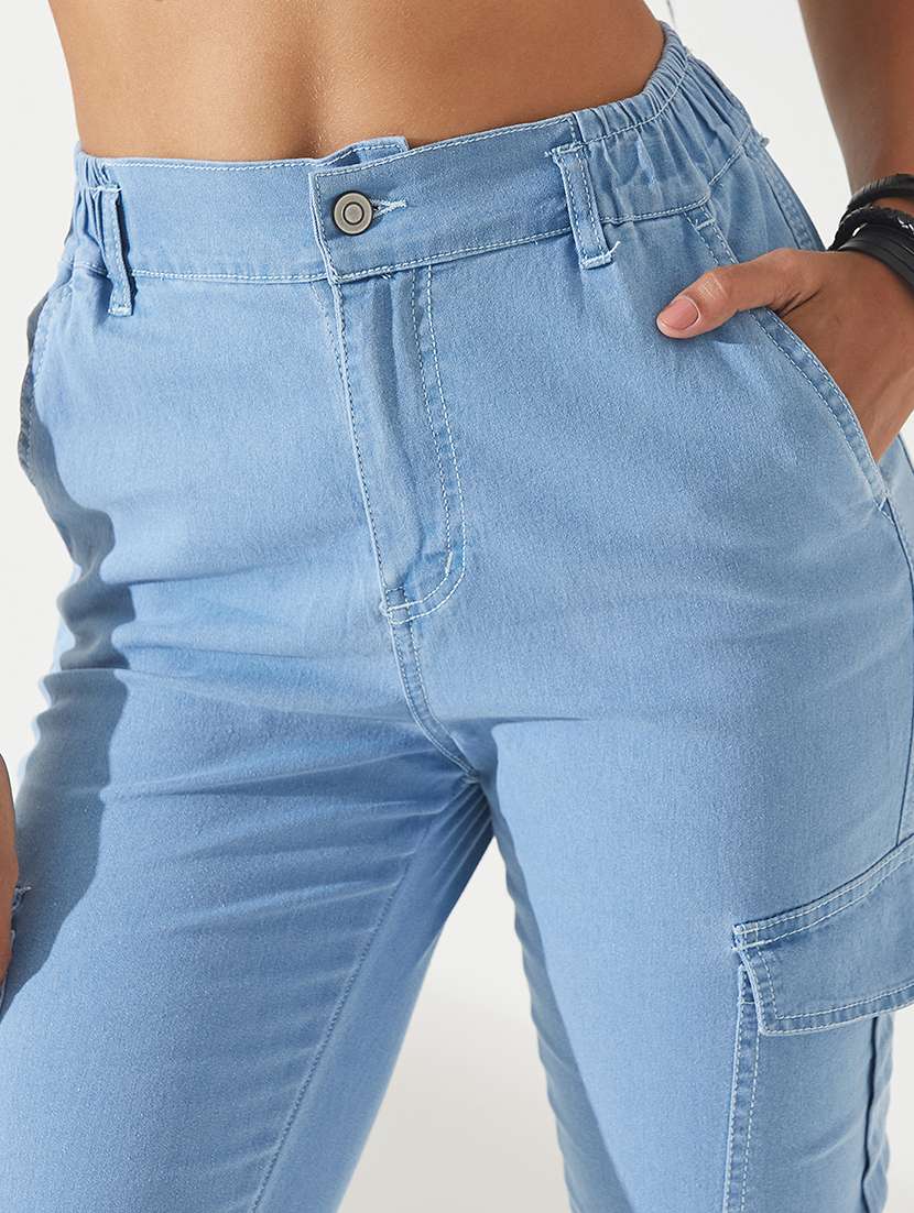 women solid high rise cargo jogger - 22402161 -  Standard Image - 1