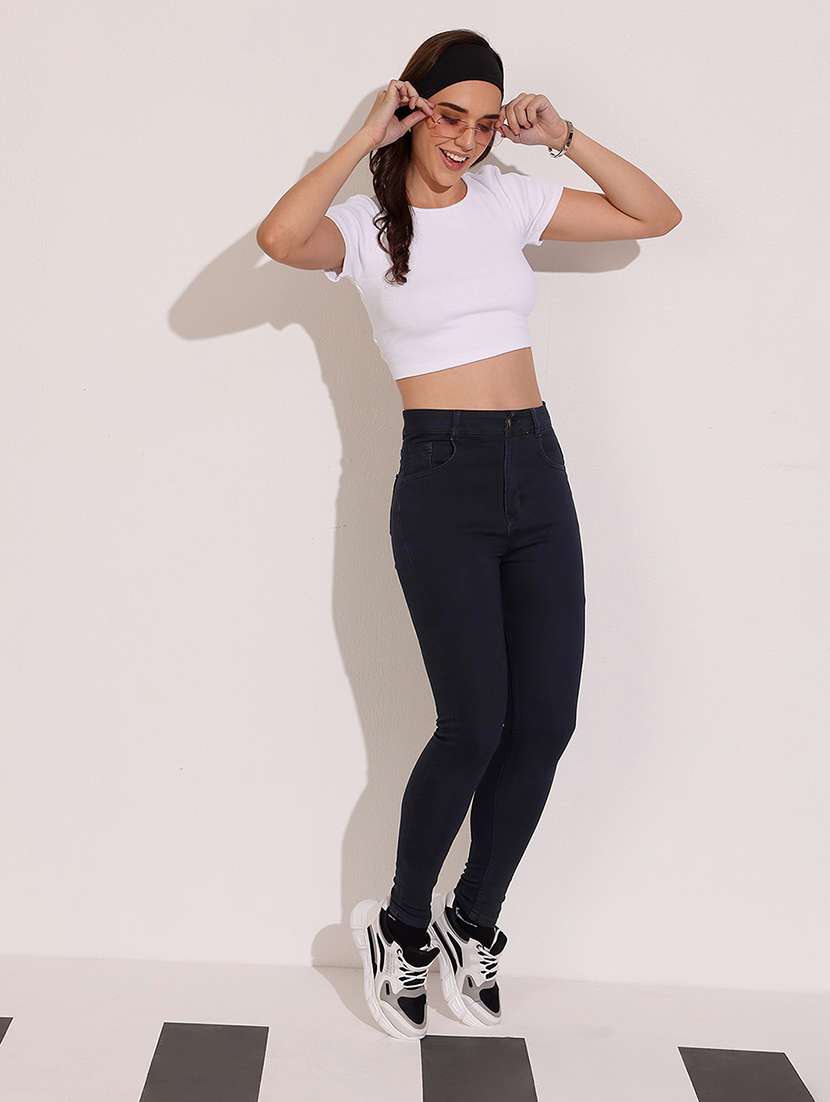 women solid high rise skinny jeans - 22402191 -  Standard Image - 4