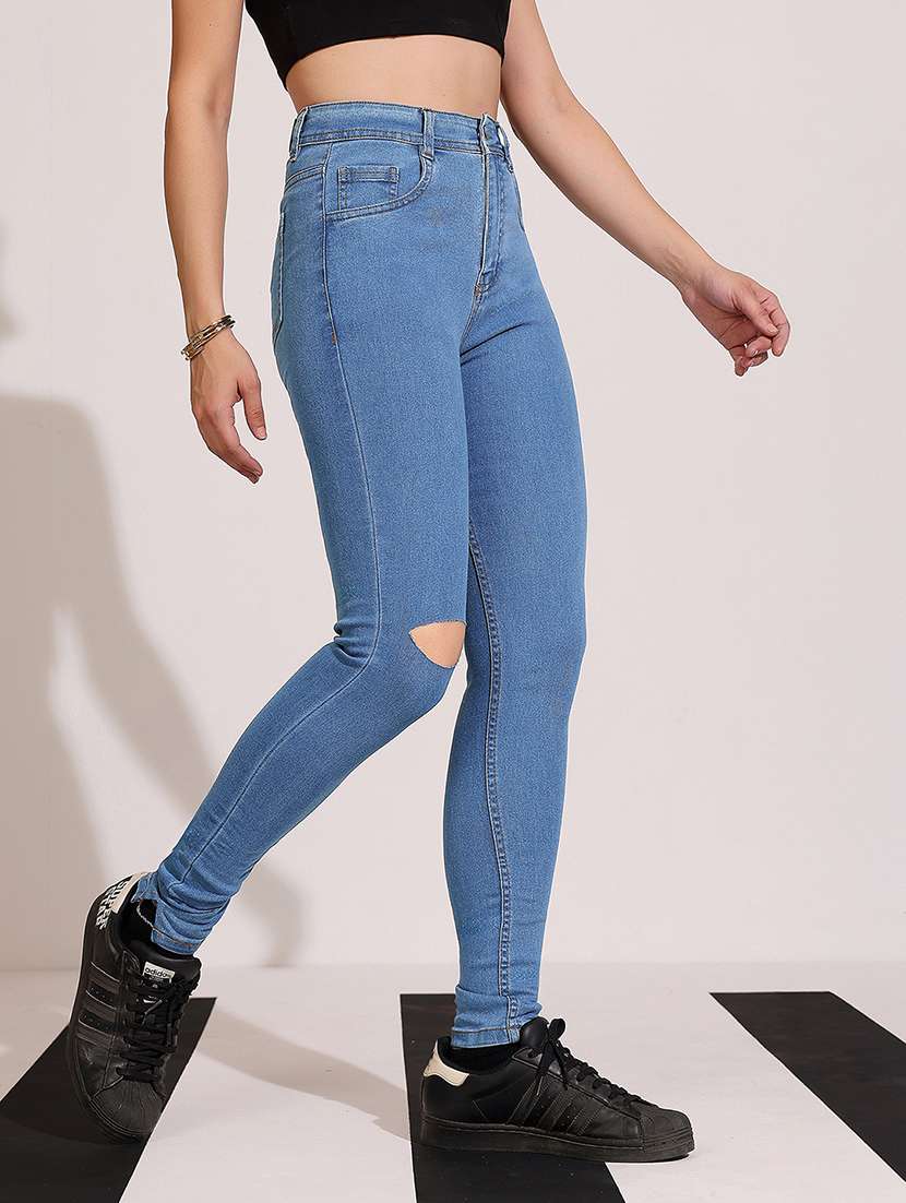 women slash knee high rise skinny jeans - 22402221 -  Standard Image - 1