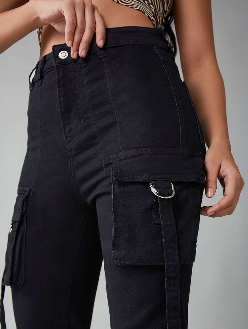 women solid high rise denim cargo - 22402231 -  Standard Image - 1