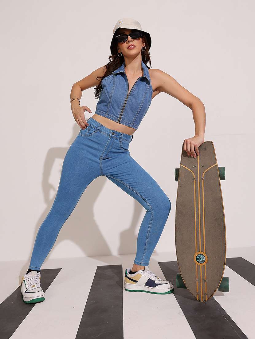 women solid high rise skinny jeans - 22402253 -  Standard Image - 4