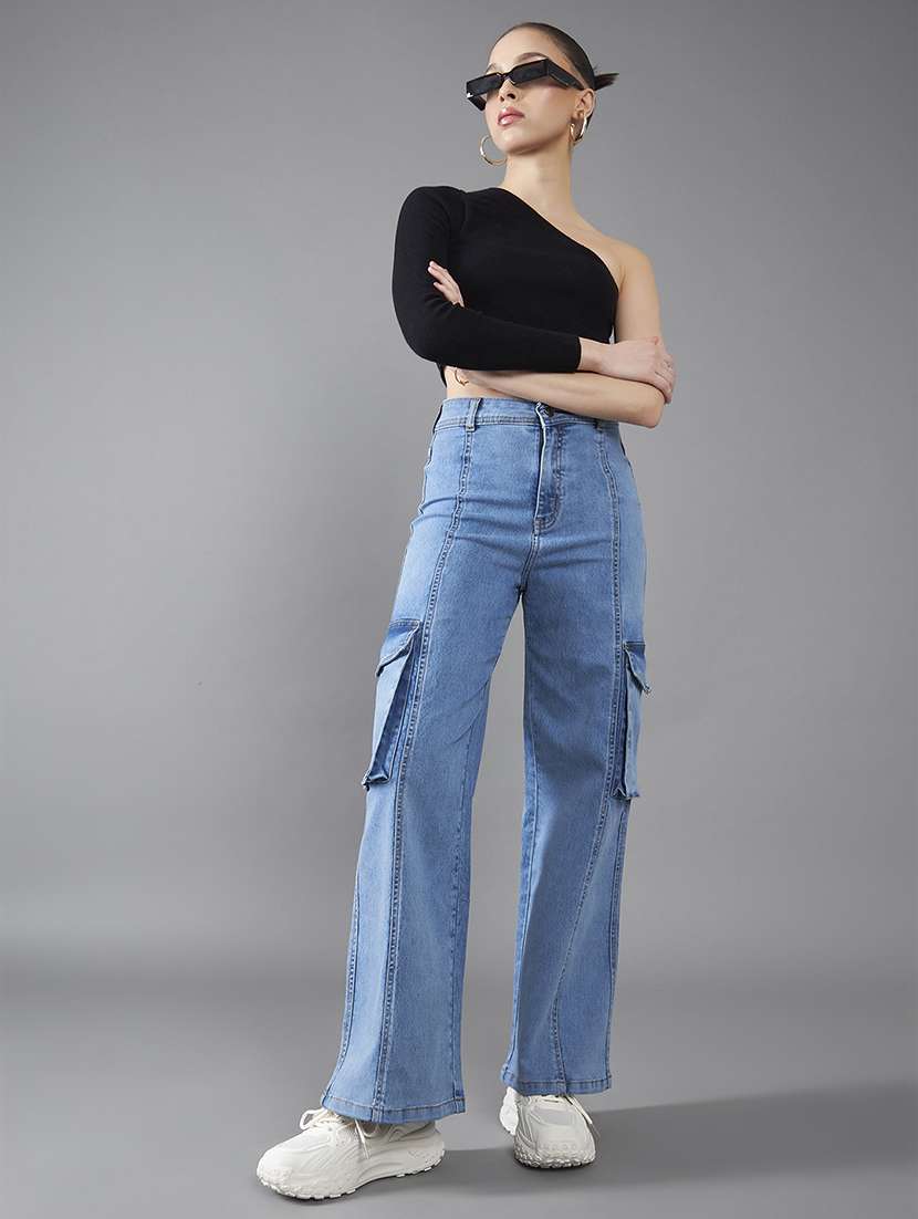 women solid high rise denim cargo - 22402266 -  Standard Image - 4