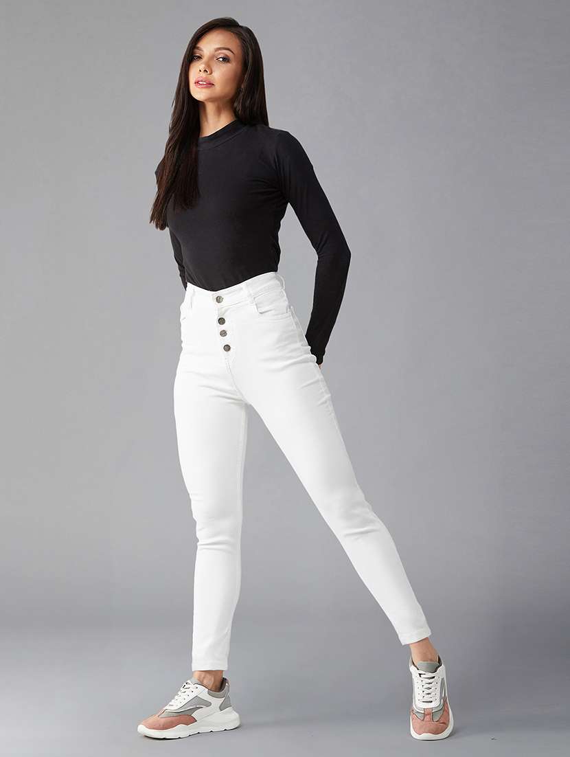 women solid high rise skinny jeans - 22402279 -  Standard Image - 4