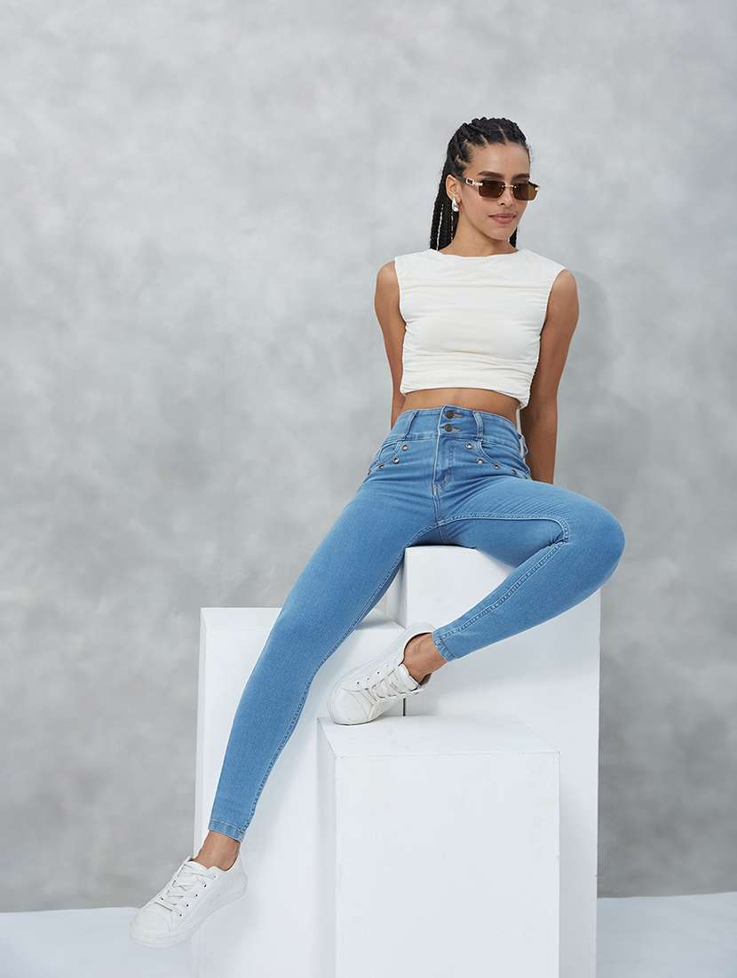 women solid high rise skinny jeans - 22402284 -  Standard Image - 4