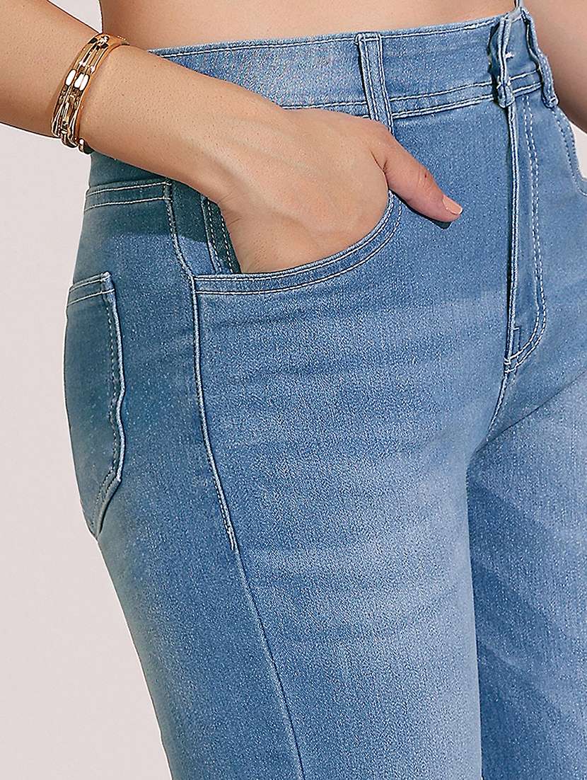 women slash knee high rise bootcut jeans - 22402286 -  Standard Image - 1