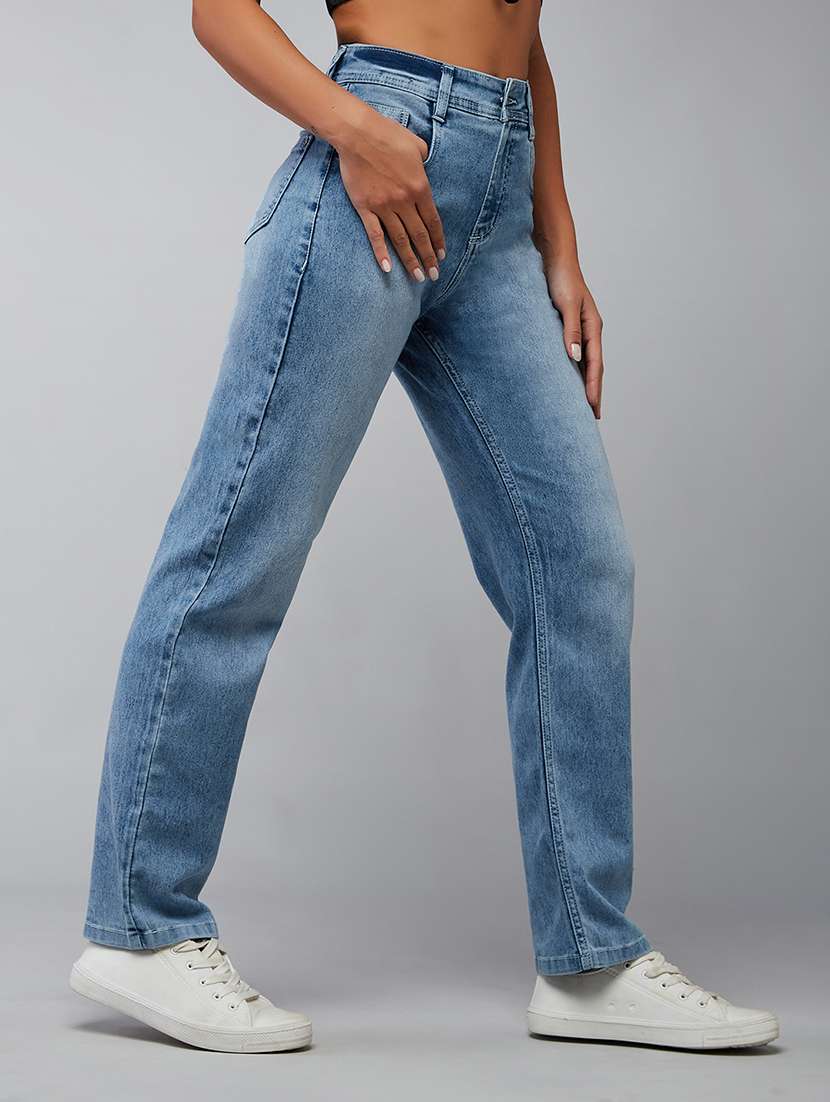 women patched high rise straight jeans - 22402296 -  Standard Image - 1