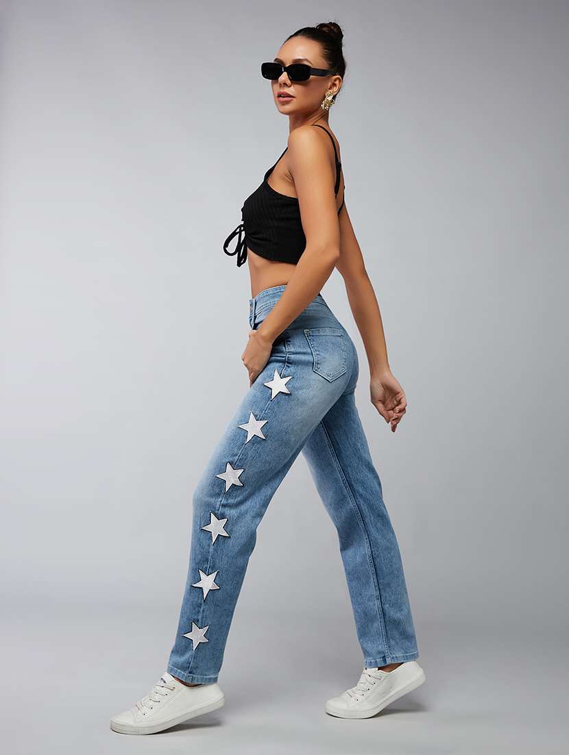 women patched high rise straight jeans - 22402296 -  Standard Image - 4