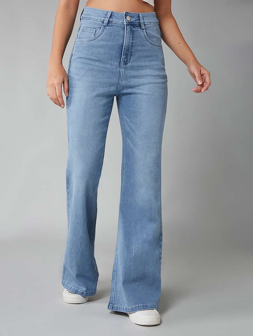 women solid high rise bootcut jeans