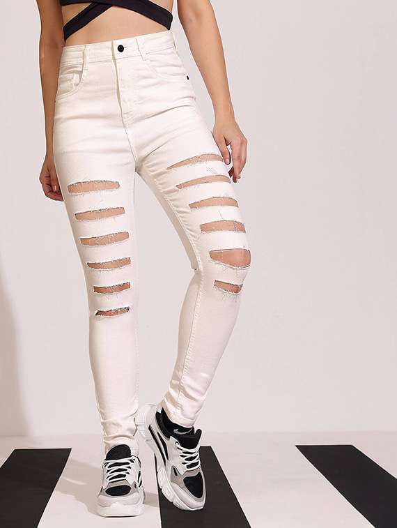 women distressed high rise skinny jeans
