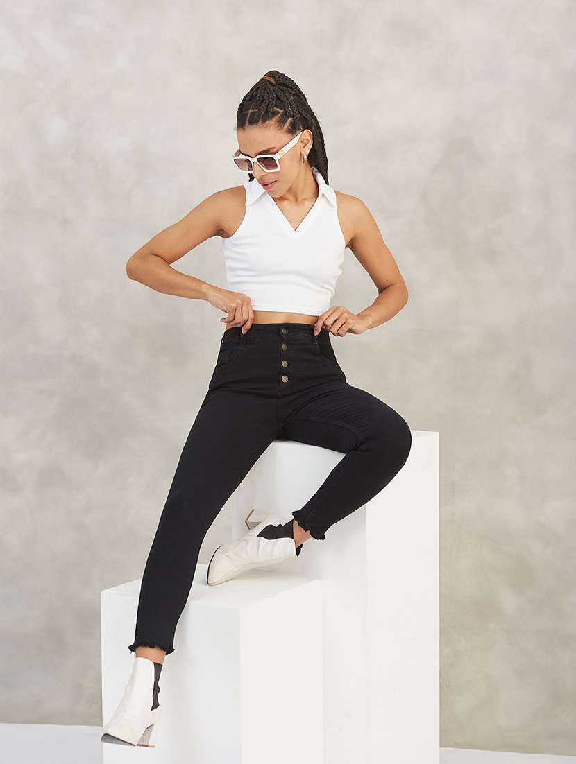 women solid high rise skinny jeans - 22402320 -  Standard Image - 4