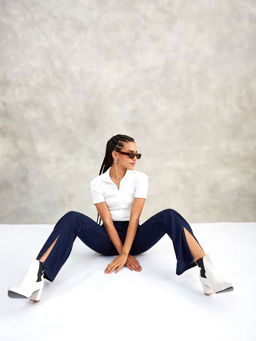 women solid high rise bootcut jeans - 22402324 -  Standard Image - 4