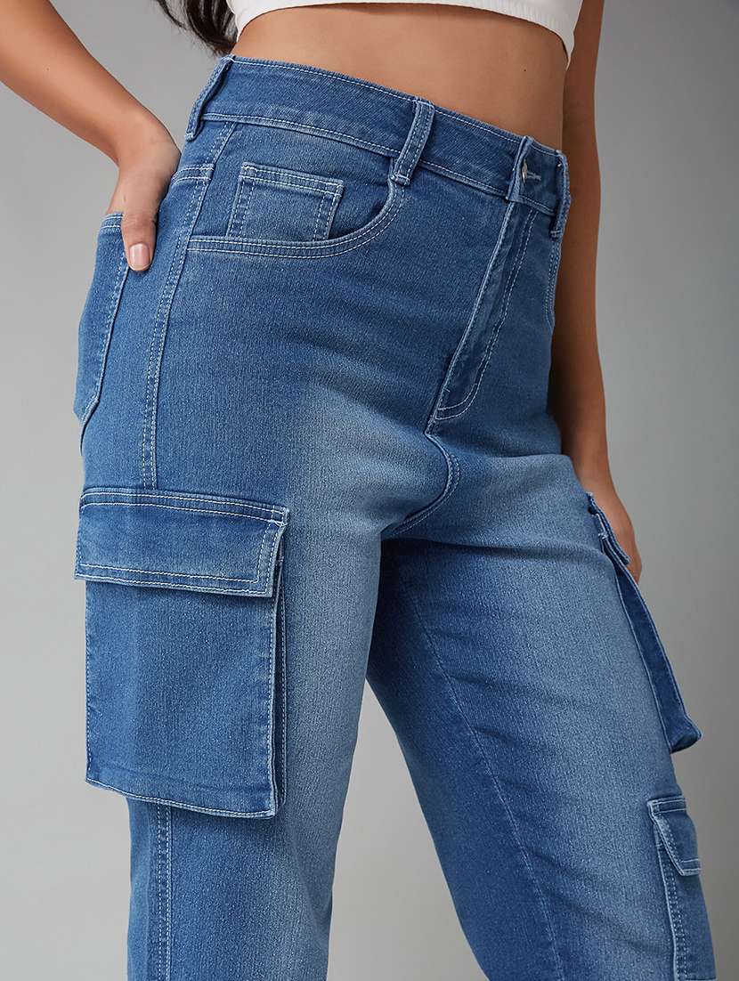 women solid high rise cargo jogger - 22402332 -  Standard Image - 1