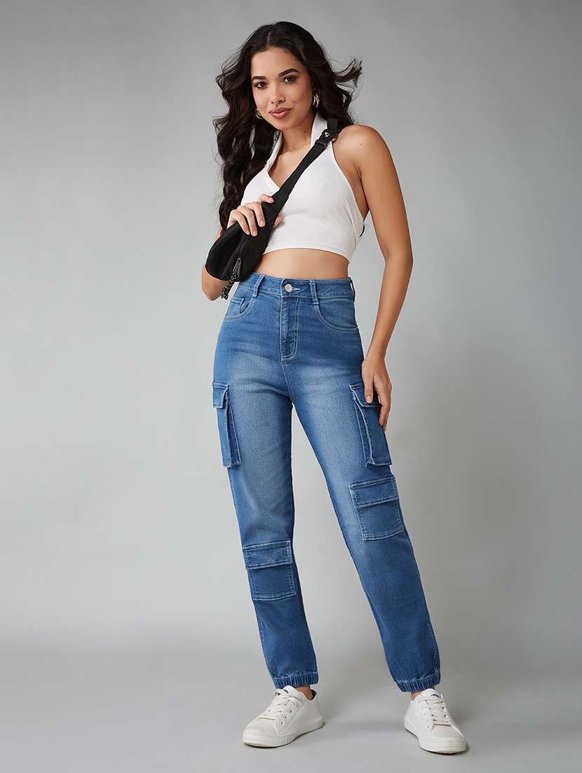 women solid high rise cargo jogger - 22402332 -  Standard Image - 4