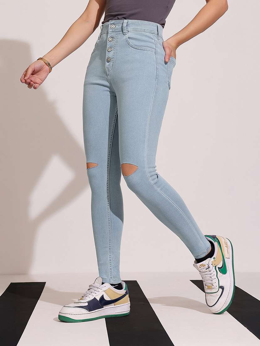 women slash knee high rise skinny jeans - 22402344 -  Standard Image - 1