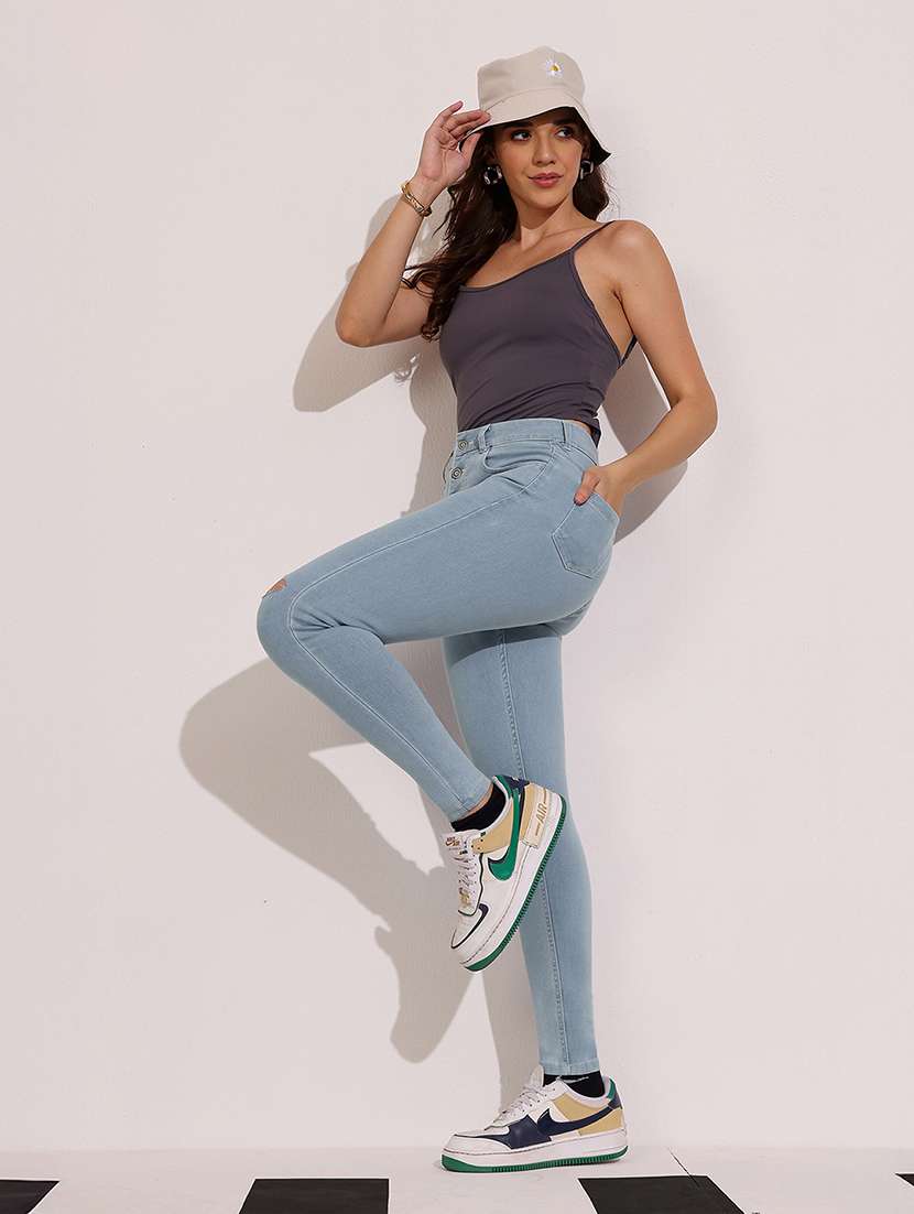 women slash knee high rise skinny jeans - 22402344 -  Standard Image - 4