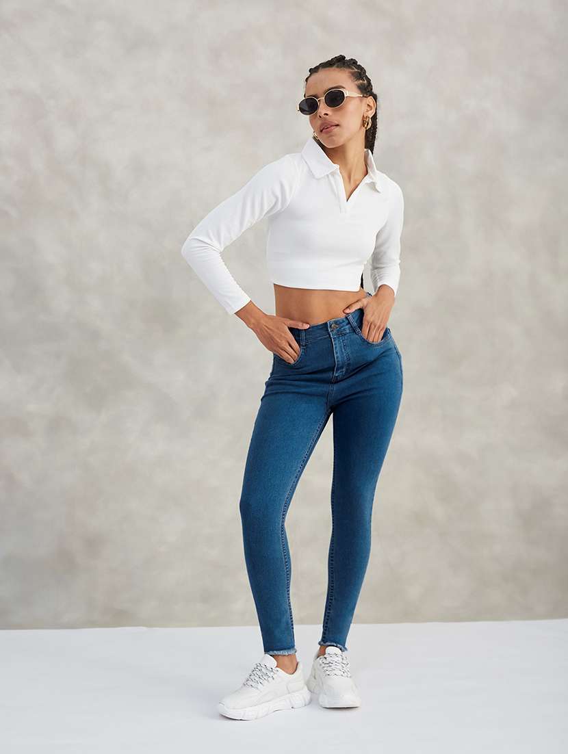 women solid high rise skinny jeans - 22402346 -  Standard Image - 4