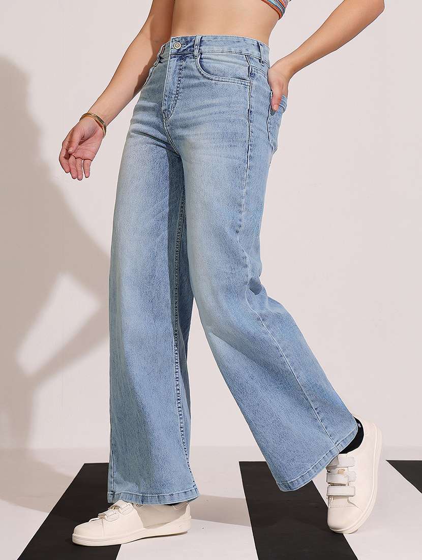 women solid high rise wide leg jeans - 22402362 -  Standard Image - 1