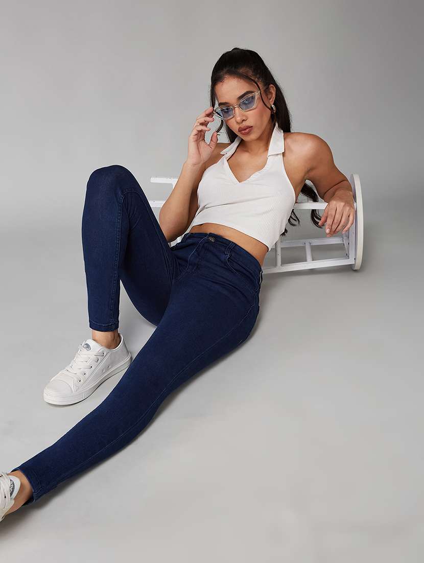 women solid high rise skinny jeans - 22402365 -  Standard Image - 4