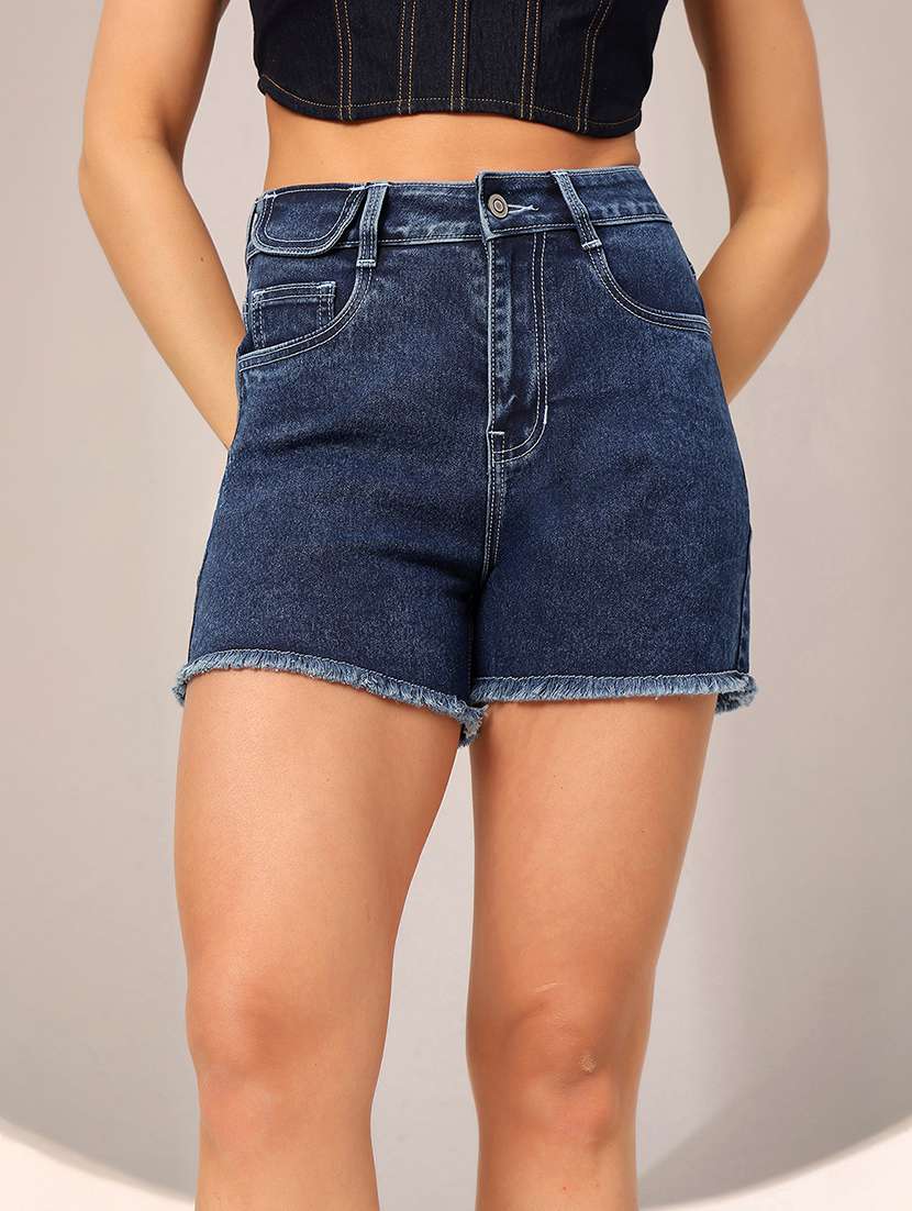 women solid high rise denim shorts - 22402397 -  Standard Image - 1