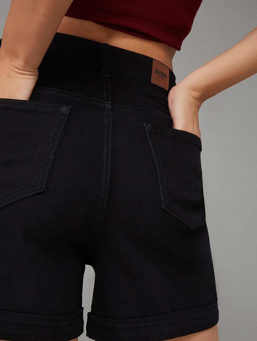 women solid high rise denim shorts - 22402400 -  Standard Image - 1