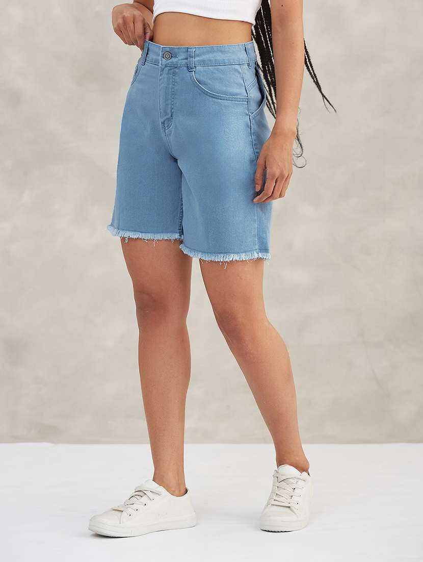 women solid high rise denim bermuda shorts - 22402403 -  Standard Image - 1