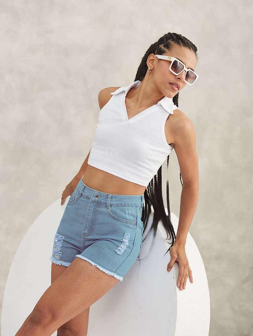 women distressed high rise denim shorts - 22402408 -  Standard Image - 4