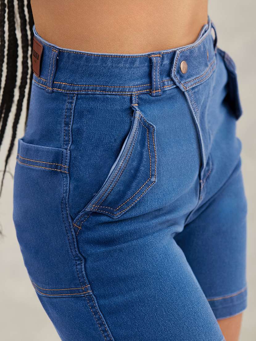 women solid high rise denim shorts - 22402414 -  Standard Image - 1