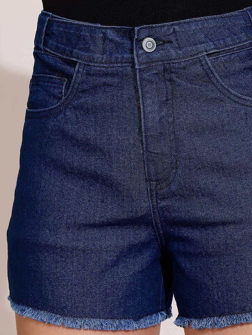 women solid high rise denim shorts - 22402423 -  Standard Image - 1