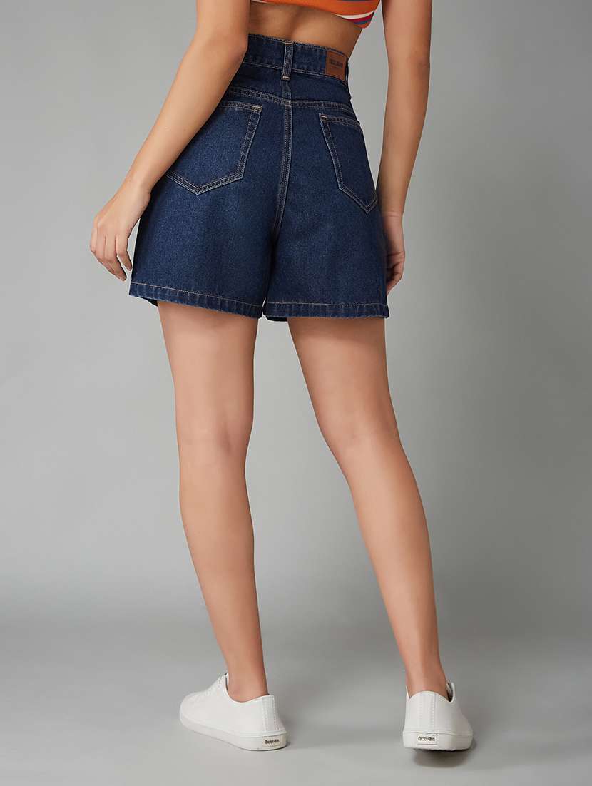 women solid high rise denim shorts - 22402425 -  Standard Image - 4