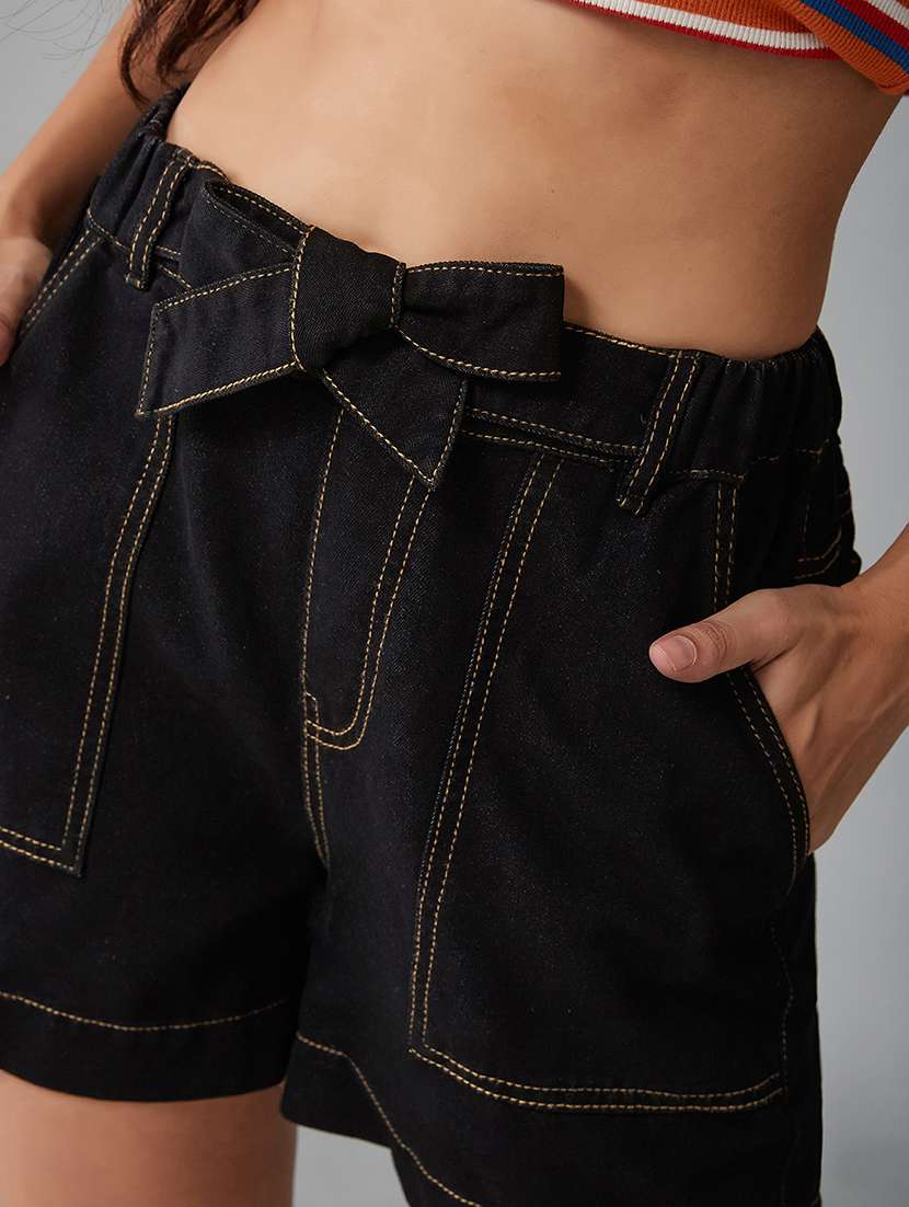 women solid high rise denim shorts - 22402431 -  Standard Image - 1