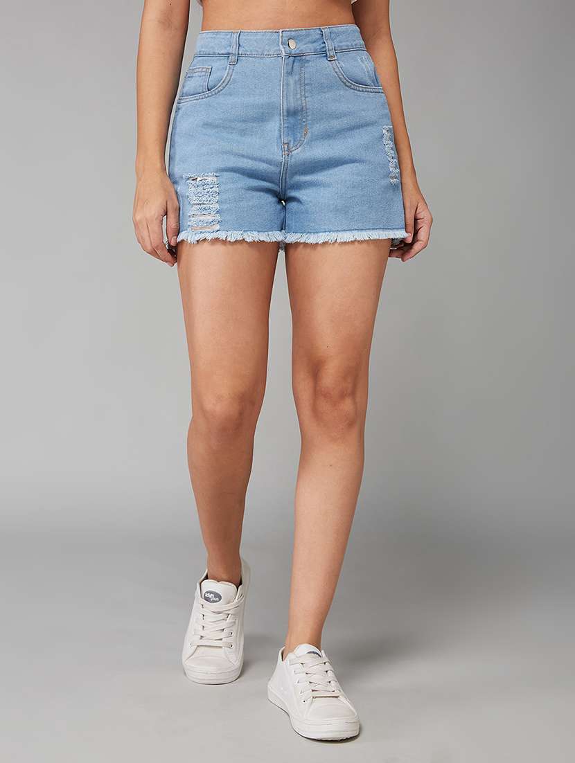 women distressed high rise denim shorts  - 22402437 -  Standard Image - 1