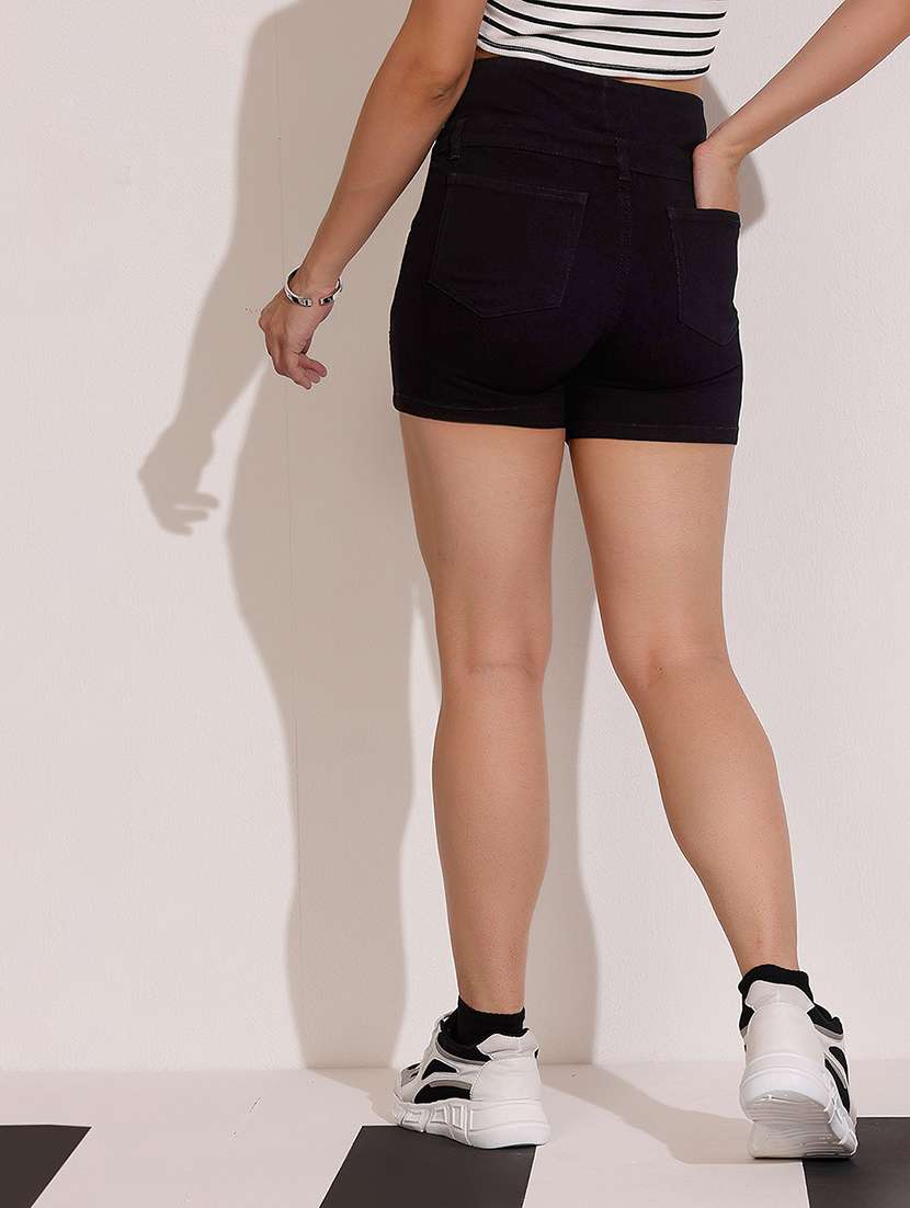 women solid high rise denim shorts - 22402440 -  Standard Image - 4
