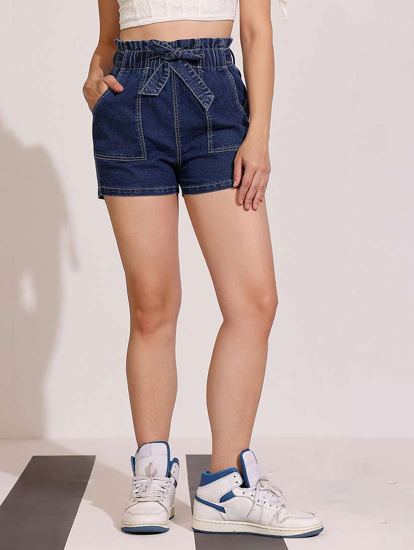women solid high rise denim shorts - 22402441 -  Standard Image - 1
