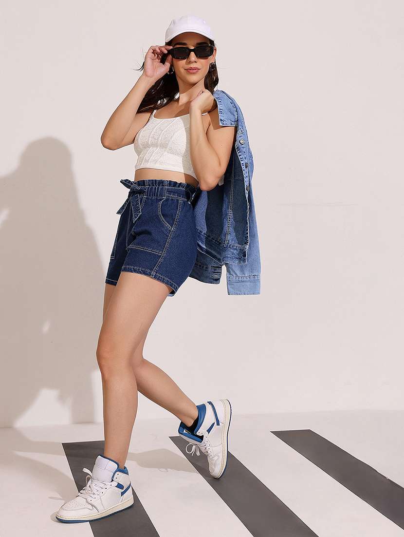 women solid high rise denim shorts - 22402441 -  Standard Image - 4