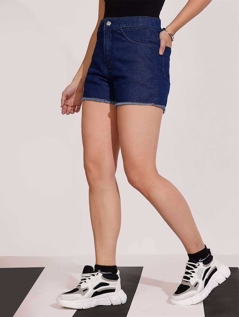 women solid high rise denim shorts - 22402446 -  Standard Image - 1