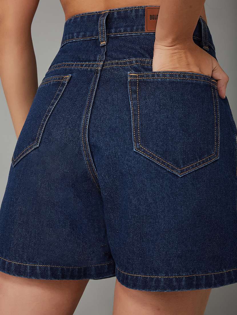 women solid high rise denim shorts - 22402450 -  Standard Image - 1