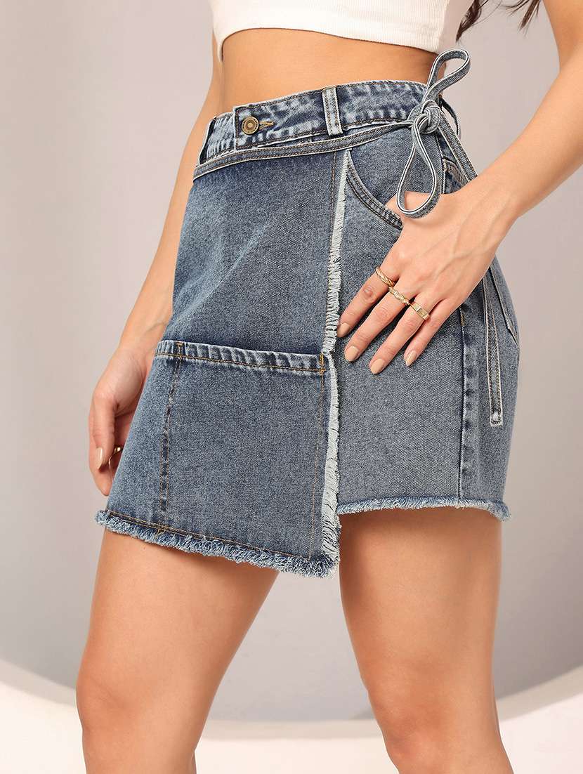 women solid high rise denim skorts - 22402464 -  Standard Image - 1