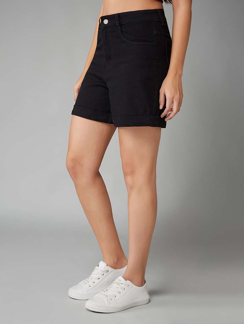 women solid high rise denim shorts - 22402466 -  Standard Image - 1