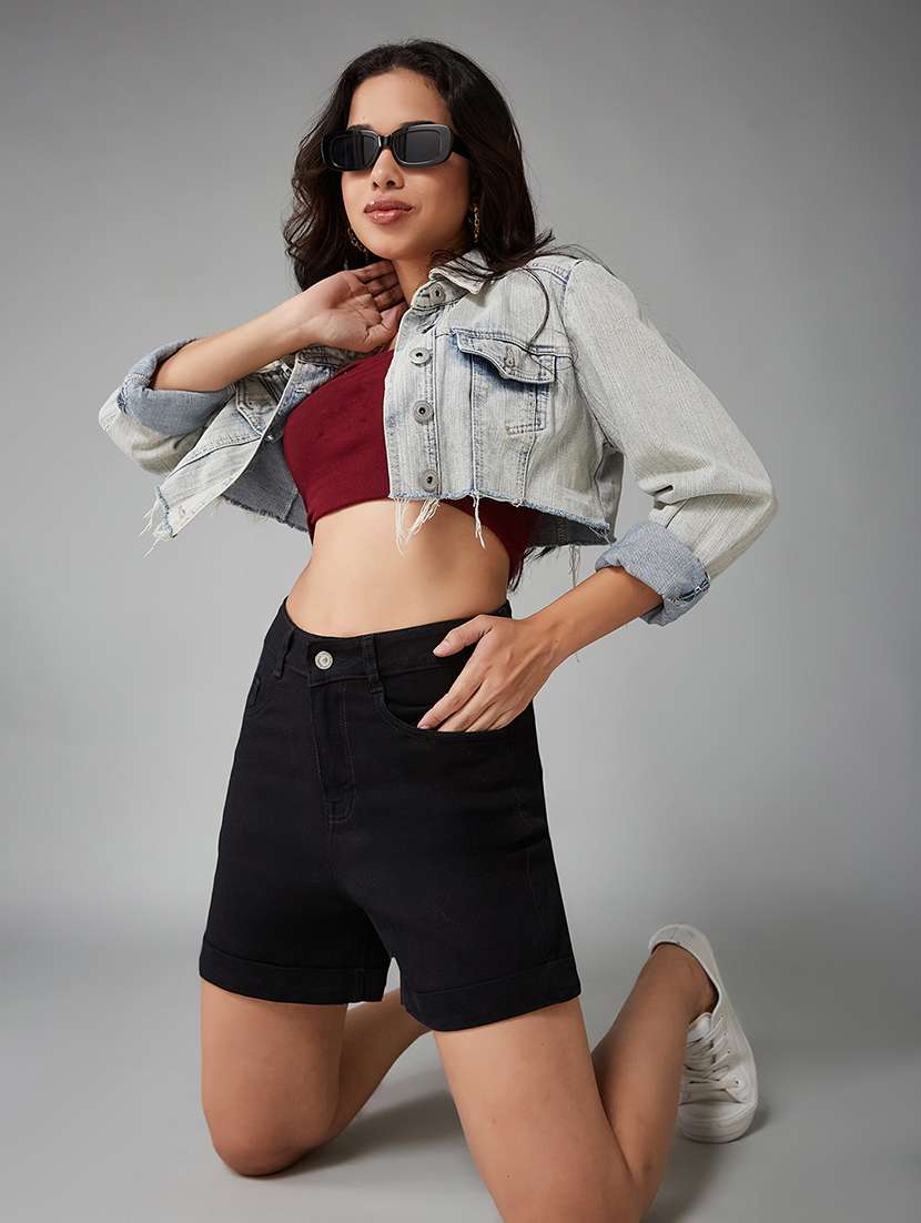 women solid high rise denim shorts - 22402466 -  Standard Image - 4