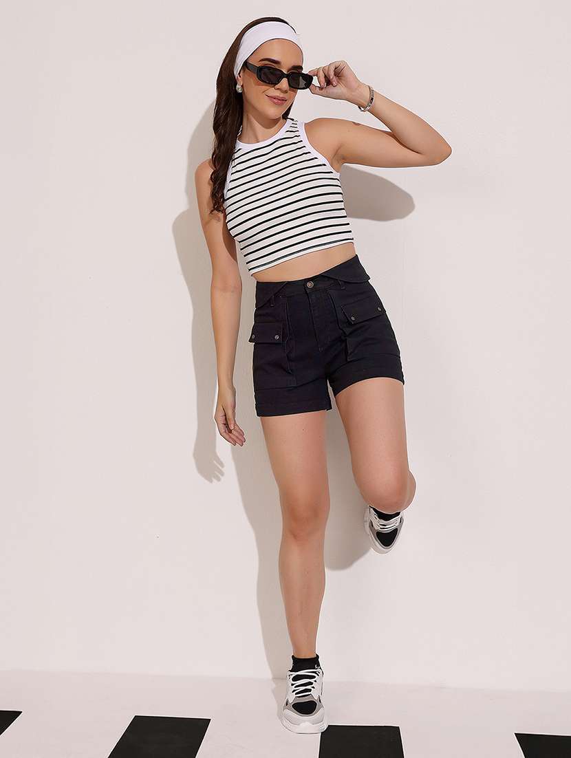 women solid high rise denim shorts - 22402467 -  Standard Image - 4