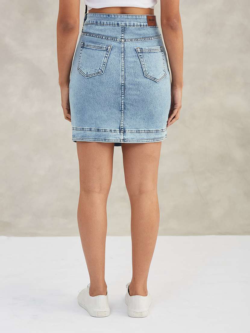women solid high rise denim wrap skirt - 22402473 -  Standard Image - 4