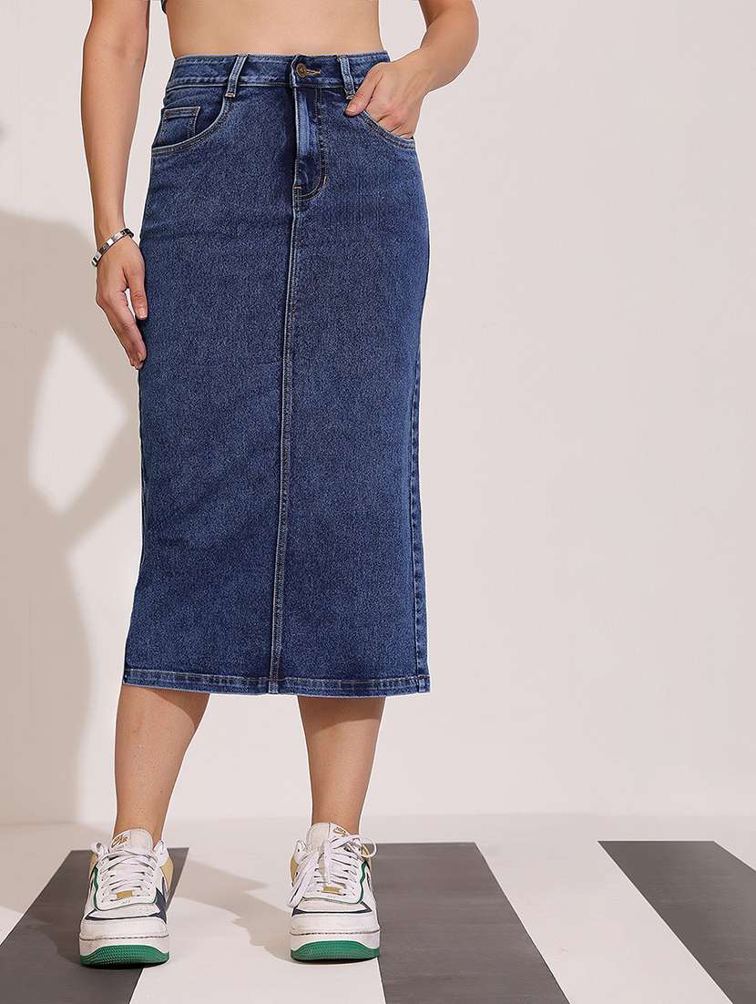 women solid high rise bodycon skirt